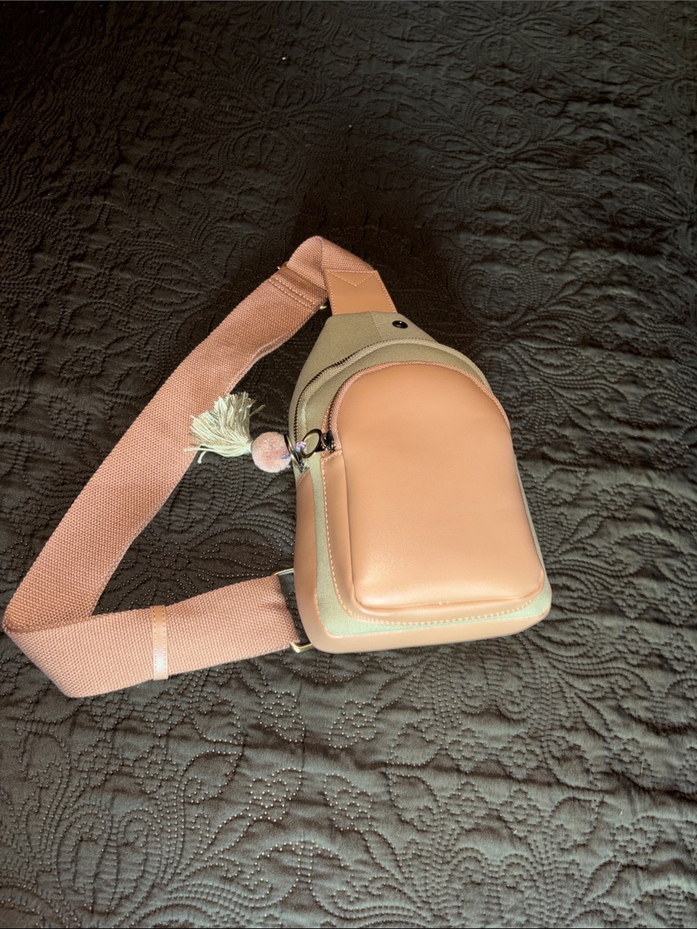 Peach and Olive Women's Crossbody Sling Bag - Casual Chic